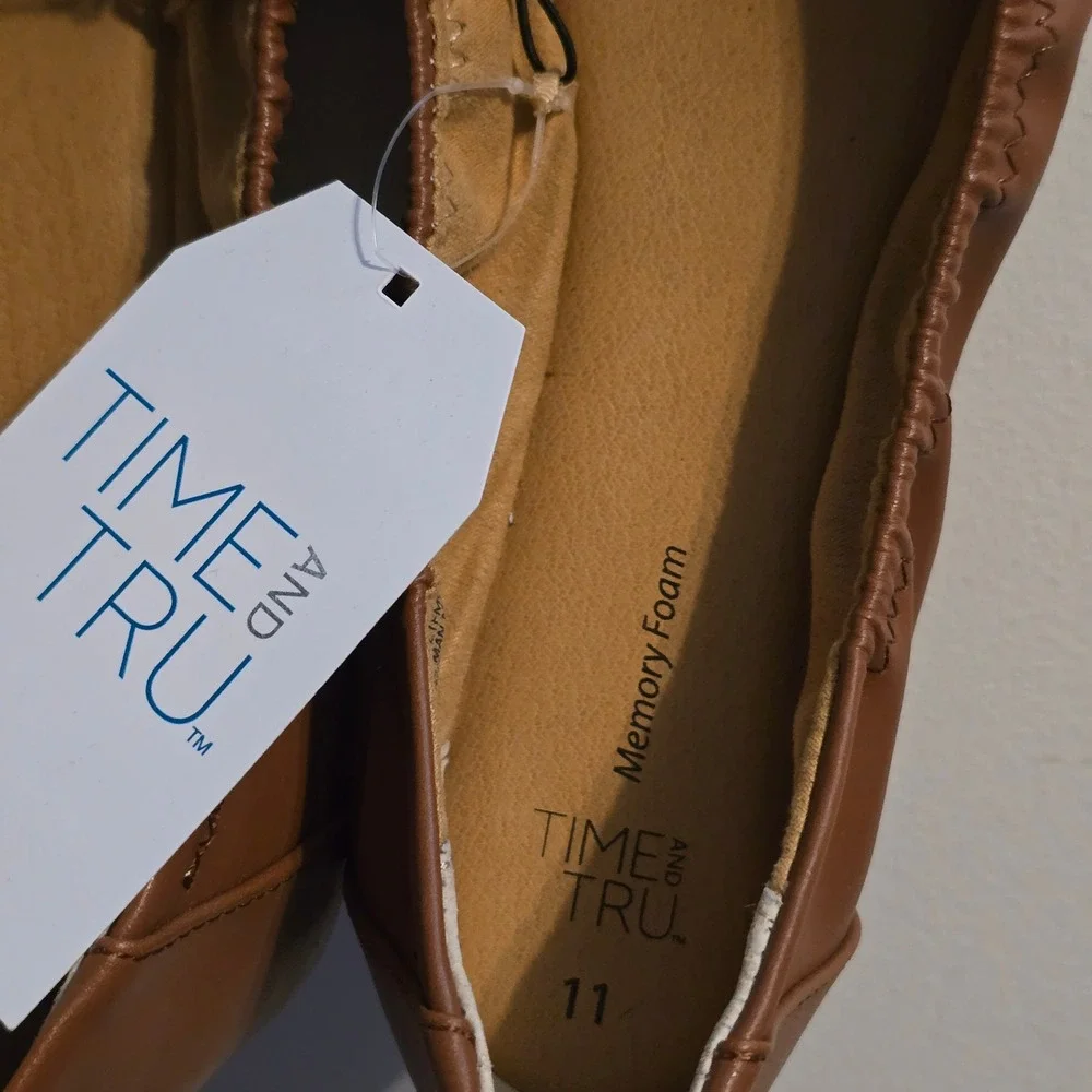 Time and Tru Scrunch Ballet Flat Women 11 Cognac Brown Memory Foam WMTT21FM009L - Picture 2 of 5